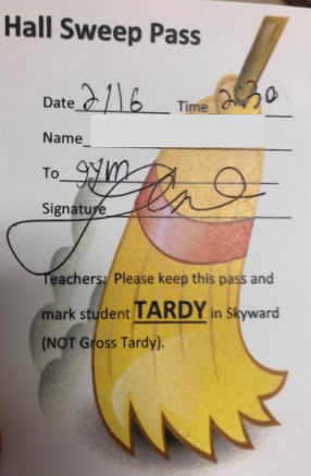 A tardy pass given to students after they are swept