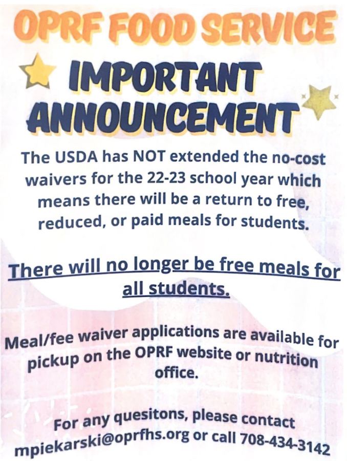 Poster hung in cafeteria explaining new food prices.
