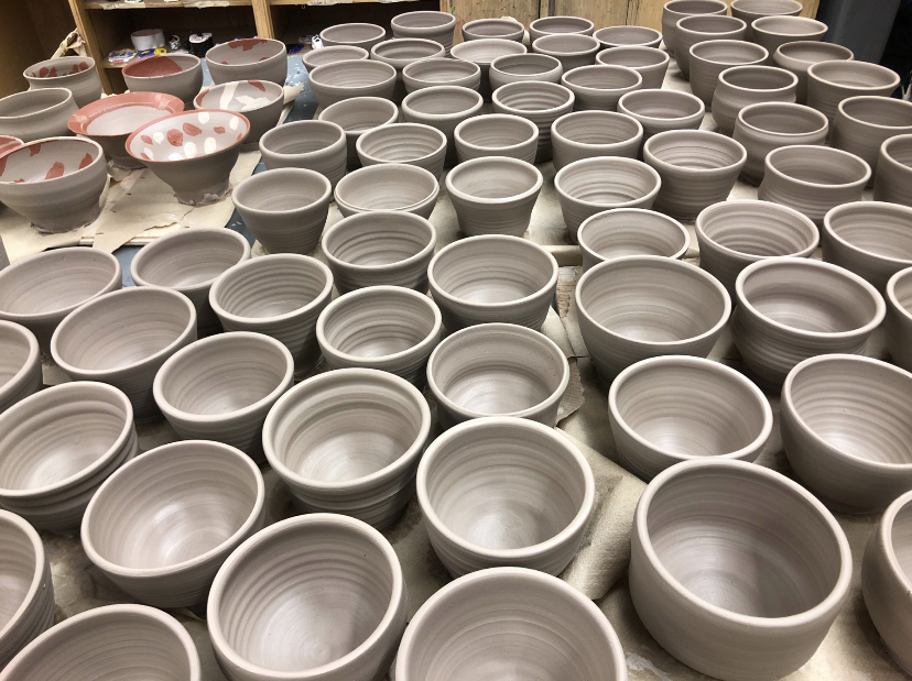 Table of bowls for Empty Bowls