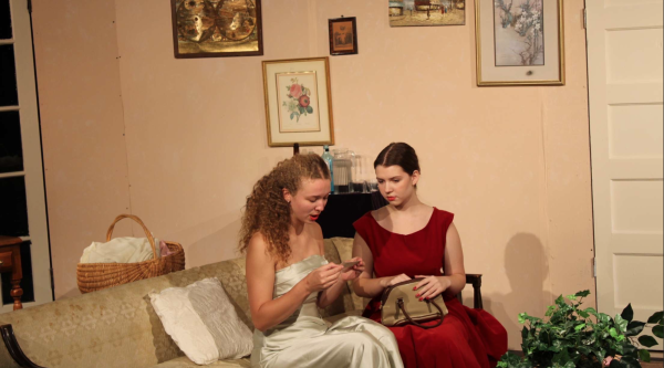 Tessa Pruden and Anna Bulock performing in "Dial M for Murder"