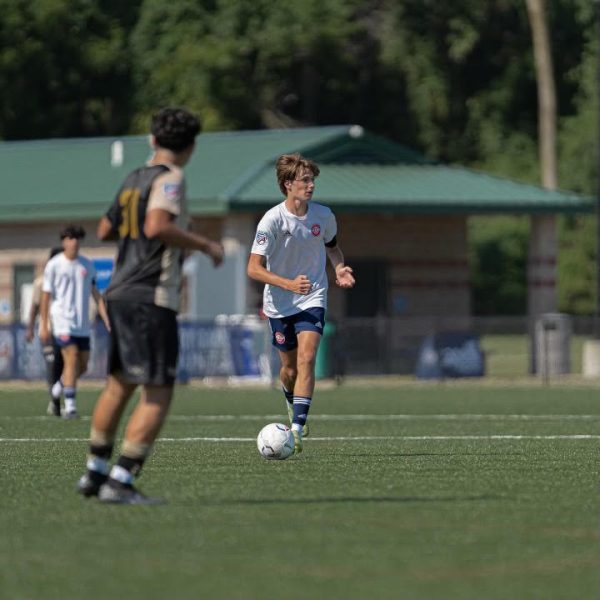 Liam Moder in possession of  ball during a game on the Chicago Fire youth soccer club.