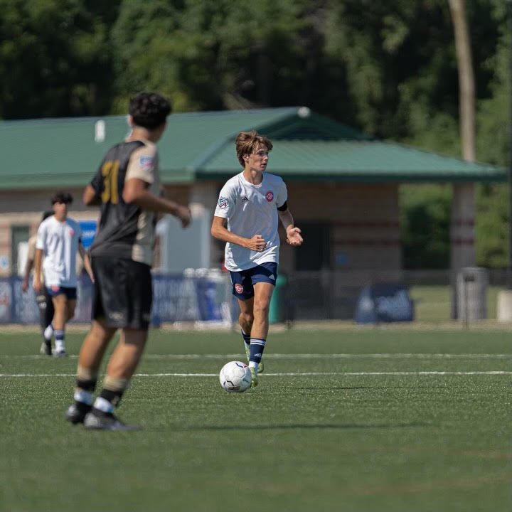 Liam Moder in possession of  ball during a game on the Chicago Fire youth soccer club.