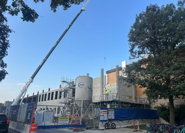 The view of Project 2 from the crosswalk to the front entrance of OPRF.