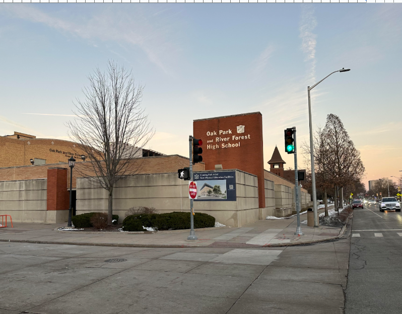 Oak Park and River Forest High School on a blustery day in December, a few days before final exams